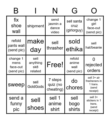 while Jasmin is gone :) Bingo Card