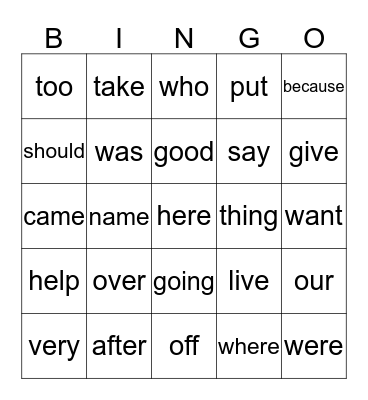 Sight Word Bingo (List C Words) Bingo Card