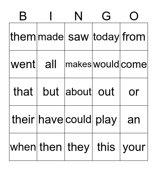 Sight Word Bingo (List B Words) Bingo Card