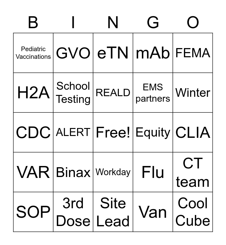 Field Ops In-Service Bingo Card