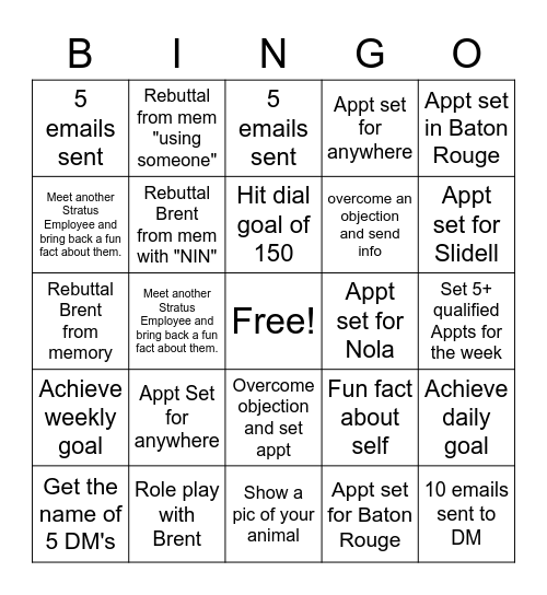 Week Long Bingo Card