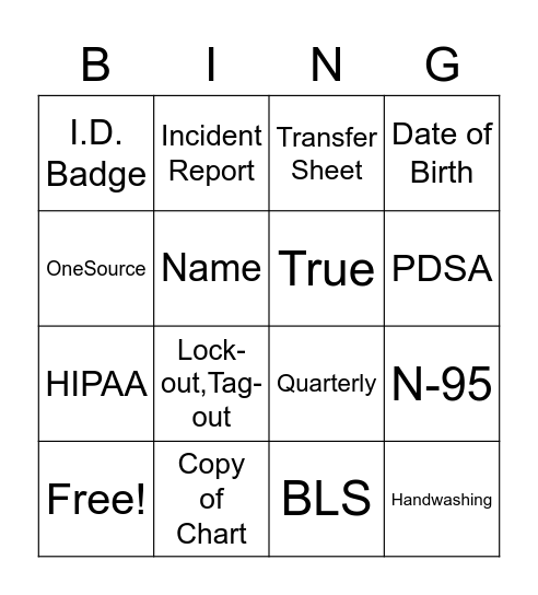Skills Fair 2021 - Non-Clinical Bingo Card