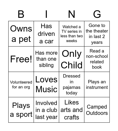 Untitled Bingo Card