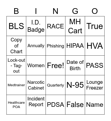 Skills Fair 2021 - Non-Clinical Bingo Card