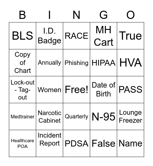 Skills Fair 2021 - Non-Clinical Bingo Card