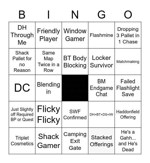 Dead By Daylight Bingo Bongo Bingo Card