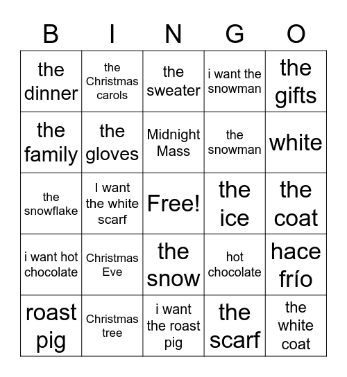 el invierno 2 Bingo Card