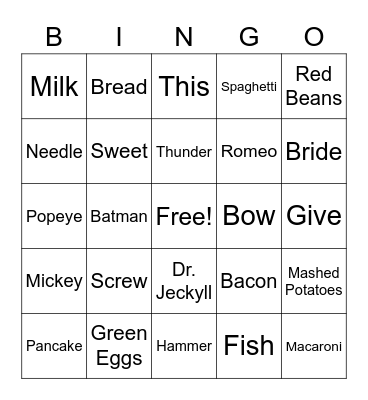 Salt and Pepper Bingo Card