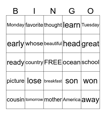 Trick Words Part 3 Bingo Card