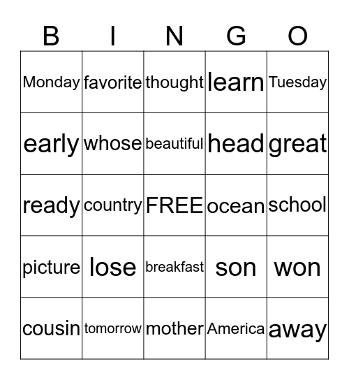 Trick Words Part 3 Bingo Card