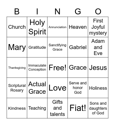 Session 3: Grace is a gift from God Bingo Card