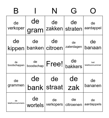 Woorden thema 1 en 2 Bingo Card