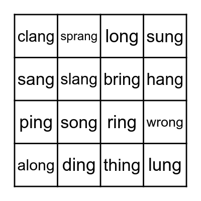 -ing -ang -ung -ong BINGO Card
