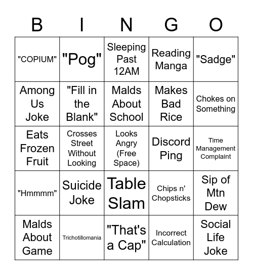 Habit Bingo Card