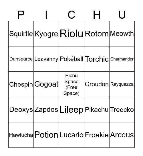 Pokémon Bingo Card