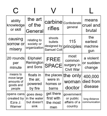 CIVIL WAR BINGO Card