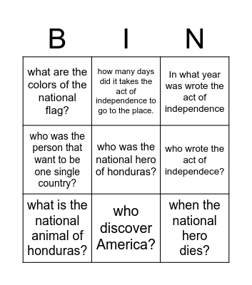 Patriotism Bingo Card
