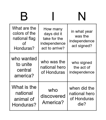 patriotism bingo Card