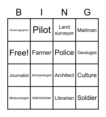 Geography Careers Bingo Card