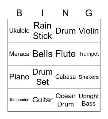 Instrument Bingo Card