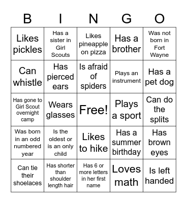 Getting to Know You Bingo Card