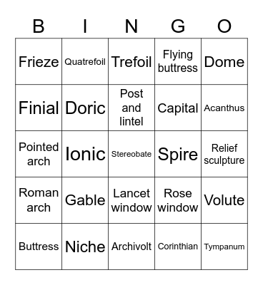 Architectural terms Bingo Card