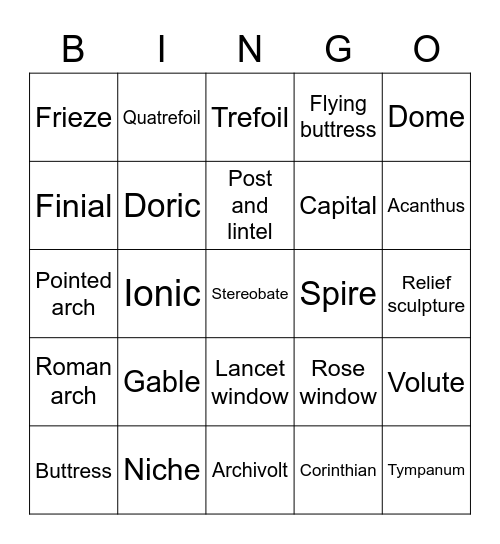 Architectural terms Bingo Card