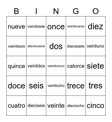 Numbers-Numero Bingo Card