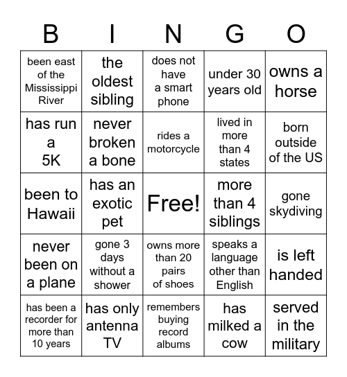 Reception Bingo Card