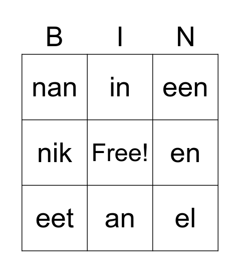 thema 1, t.e.m. eet Bingo Card