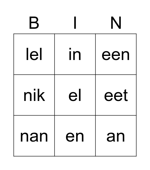 thema 1, t.e.m. eet Bingo Card