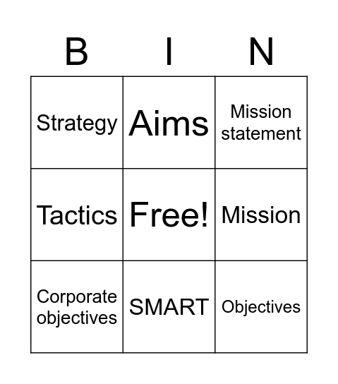 From mission to tactics Bingo Card