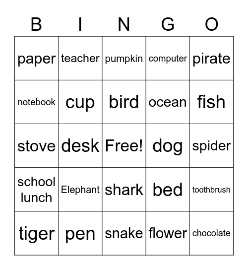 Speech Bingo-Attributes Bingo Card