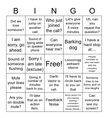 Conference Call Bingo Card