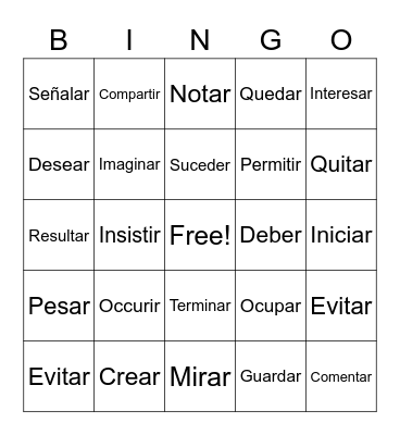 Regular Present Tense Verbs Loteria Bingo Card