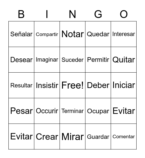 Regular Present Tense Verbs Loteria Bingo Card