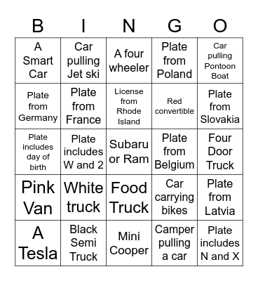 Miranda's Awesome Road Trip Bingo Card