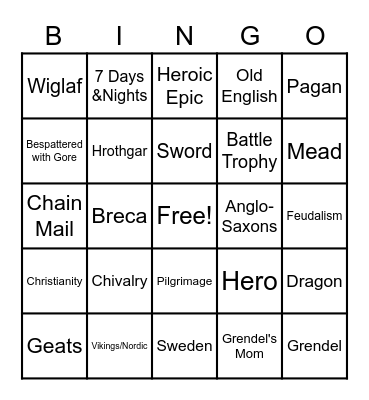 Beowulf Bingo Card