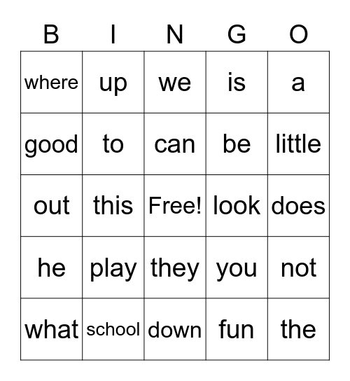 Unit 1 Sight Word Bingo Card