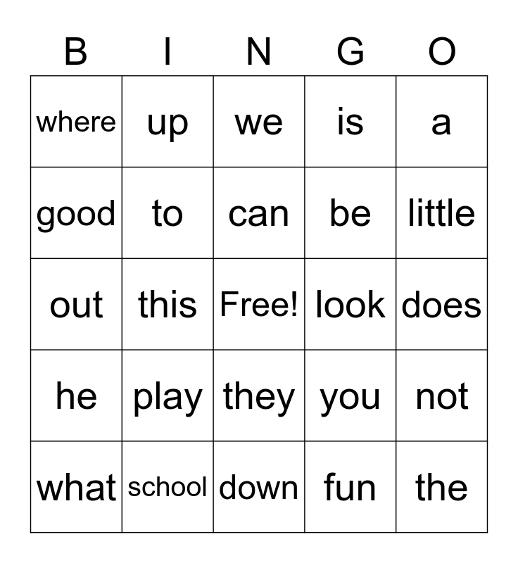 Unit 1 Sight Word Bingo Card