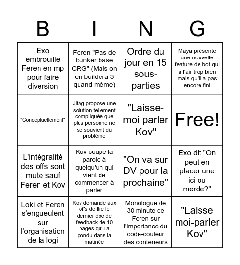 Bingo Conseil de guerre CRG Bingo Card