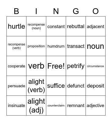 Vocabulary Bingo! Bingo Card