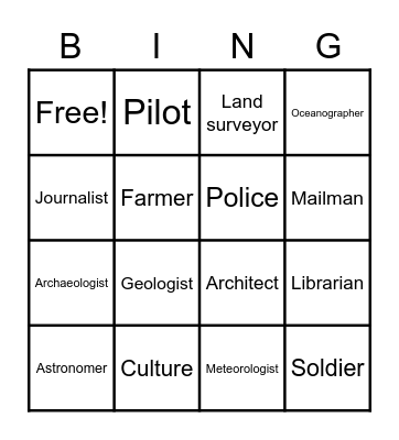 Geography Careers Bingo Card