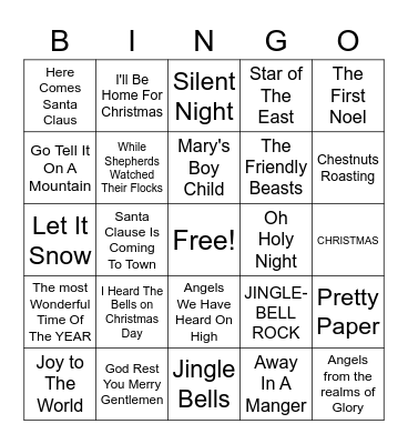 Christmas carol musical bingo Card