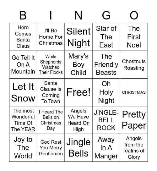 Christmas carol musical bingo Card