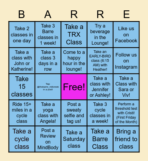 The BARRE Bingo Card