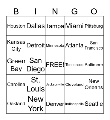 NFL Bingo Card