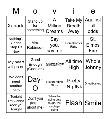 JukeBox Bingo 092021 Movie Soundtracks Bingo Card