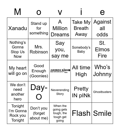 JukeBox Bingo 092021 Movie Soundtracks Bingo Card