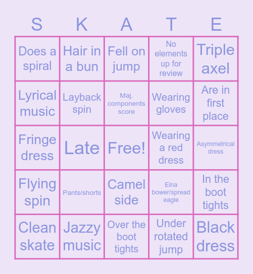 Skating Bingo Card